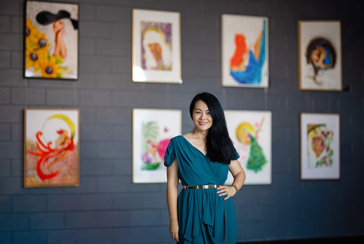 Hue the Artist at Creative Hearts Co. art gallery in Brookwater, Queensland