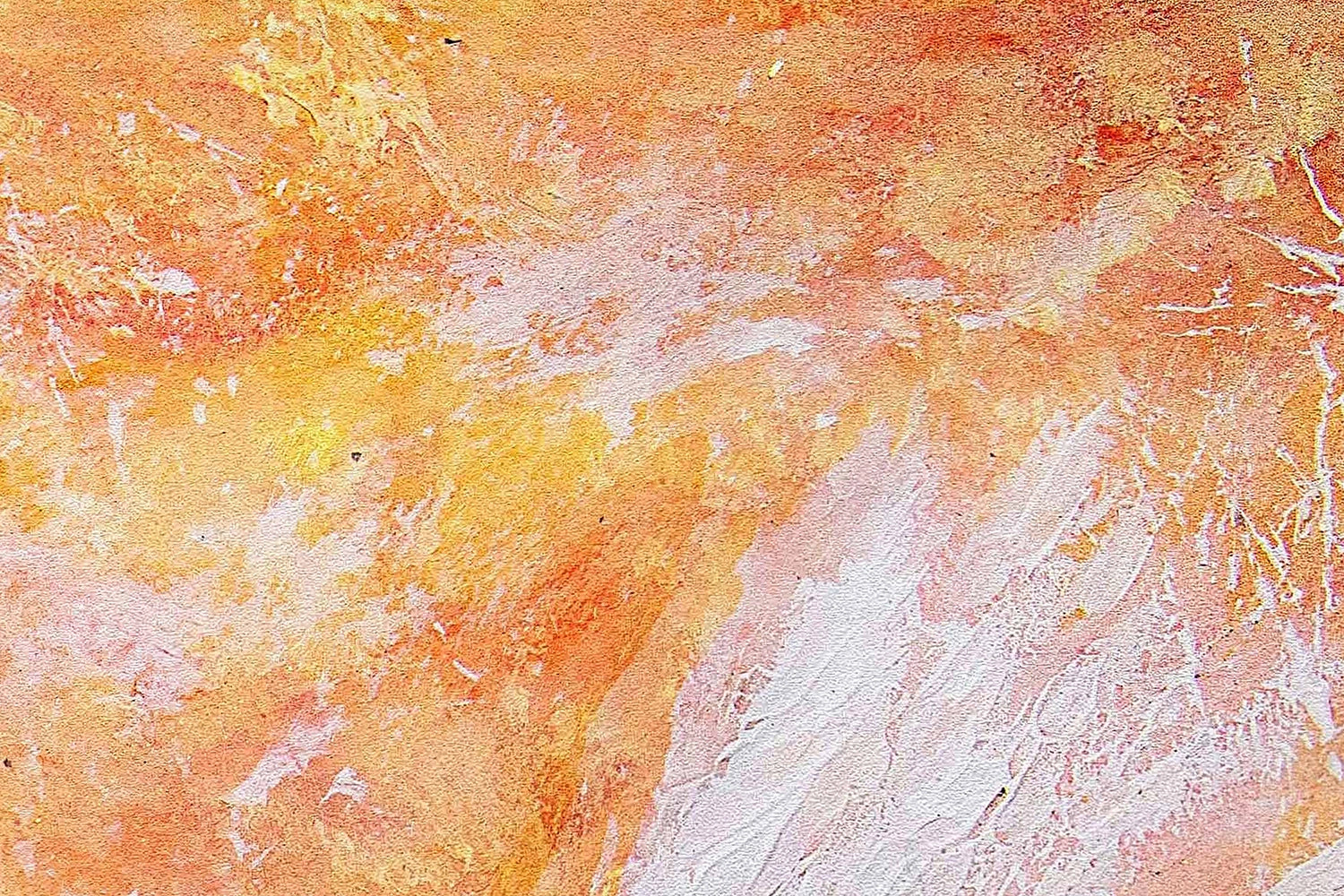 Hue the Artist mixed media artwork close up of paint textures in yellow, orange and white.