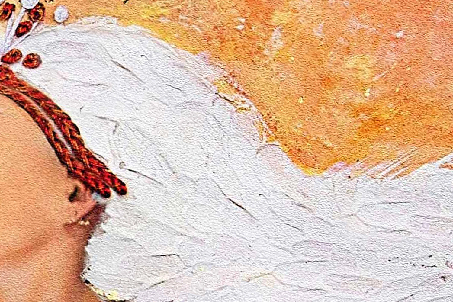 Hue the Artist mixed media artwork close up of paint textures in yellow, orange and white.