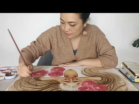 Video of Truth Seeker artwork creation, showing the artist using mixed media and photography to depict a woman looking for truth.